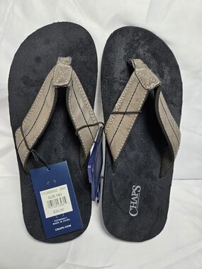 Chaps Men's Gray Suede-Trim Flip Flops Size 8 - 9 Medium